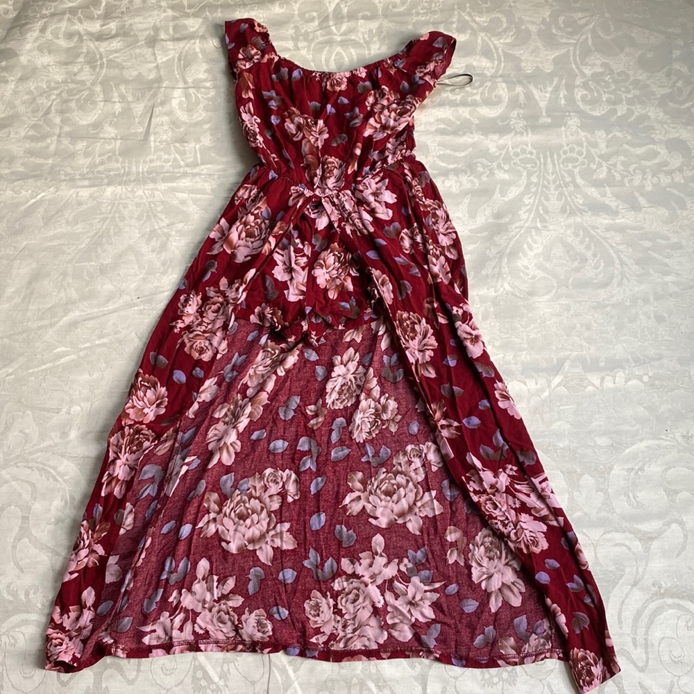 Burgundy flower romper maxi dress